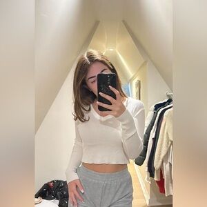 White V neck Crop Top